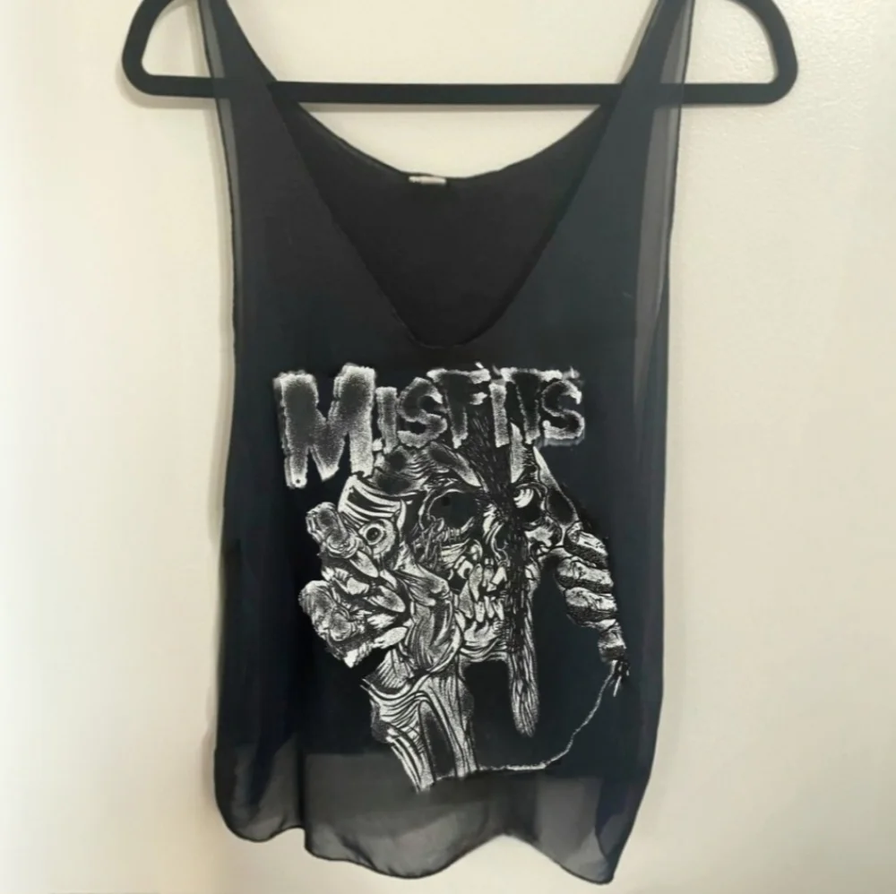 Vtg USA blk mesh Misfits skull mommy can I kill tonight graphics sheer tank XL - Picture 3 of 17